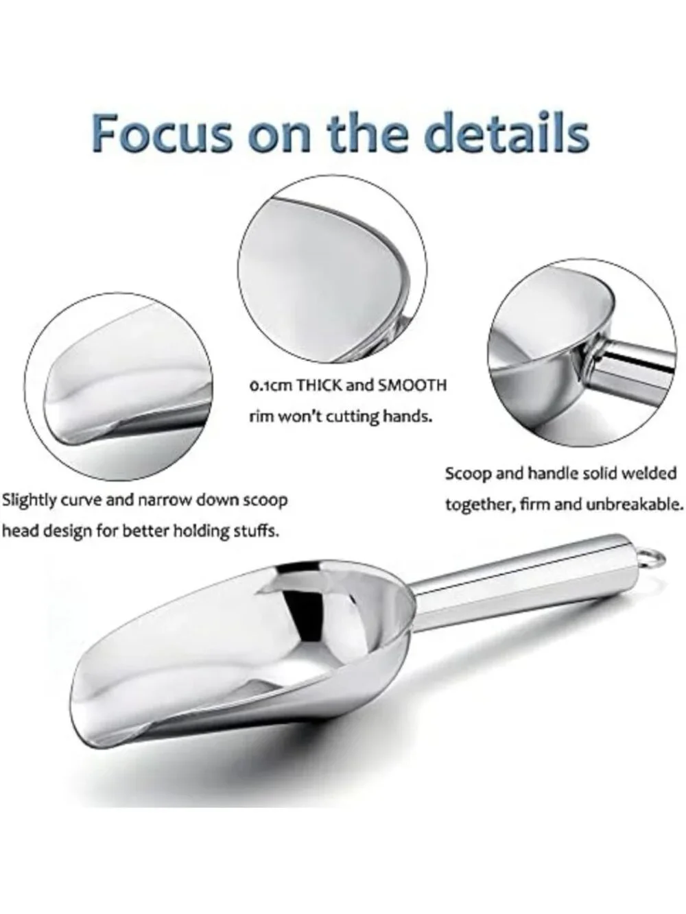 Set of 3 Stainless Steel Scoops (3oz, 5oz, 8oz) - Perfect for Kitchen Canisters